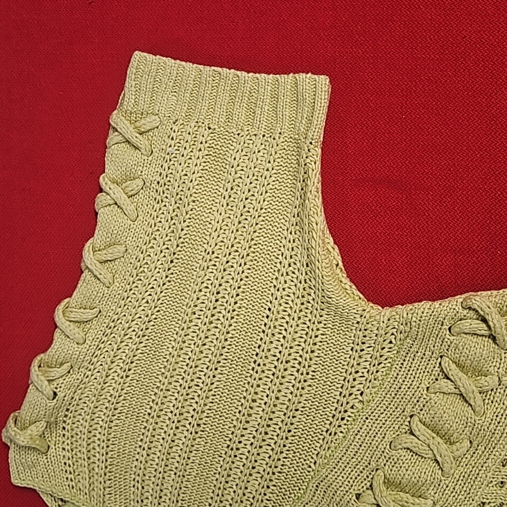 RUBY RD. lime yellow green chunky knit sweater Lg. tie detail - Picture 3 of 6
